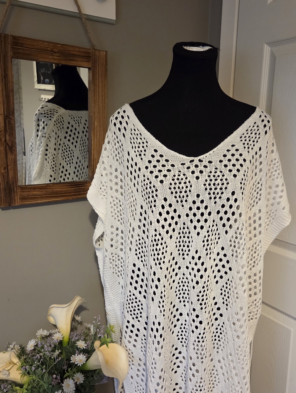 Women's White Crochet Swim Cover-Up Tunic